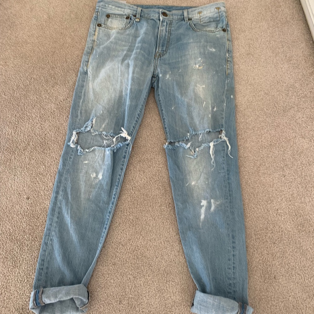 R13 Distressed Slouch Skinny Boyfriend Jeans - Size 29